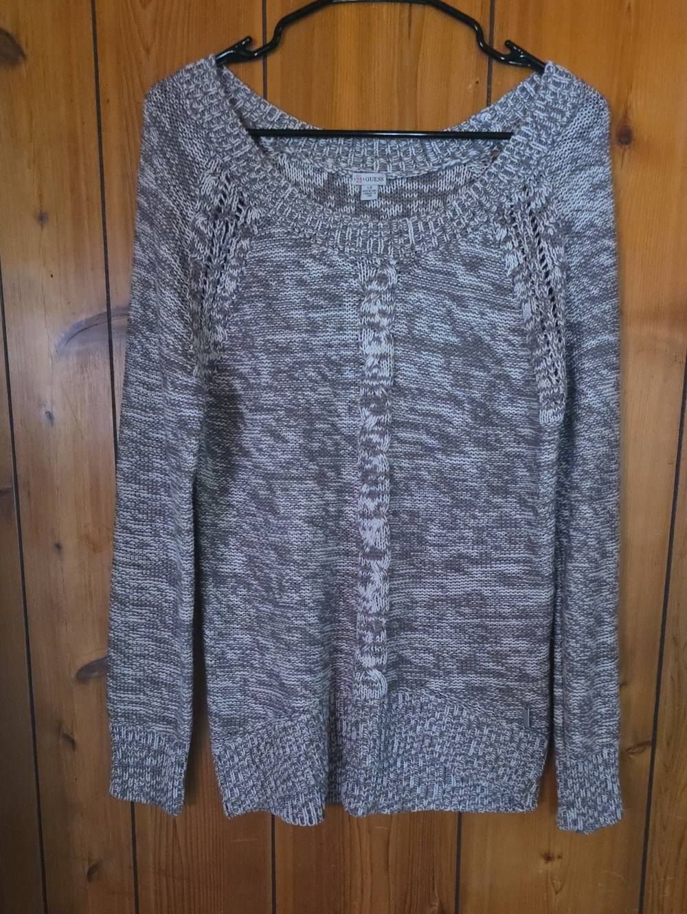 Guess Marled Gray Crewneck Cable-Detail Sweater